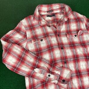Lucky Brand Classic Fit Plaid Flannel Shirt Red White Gray Men's Medium